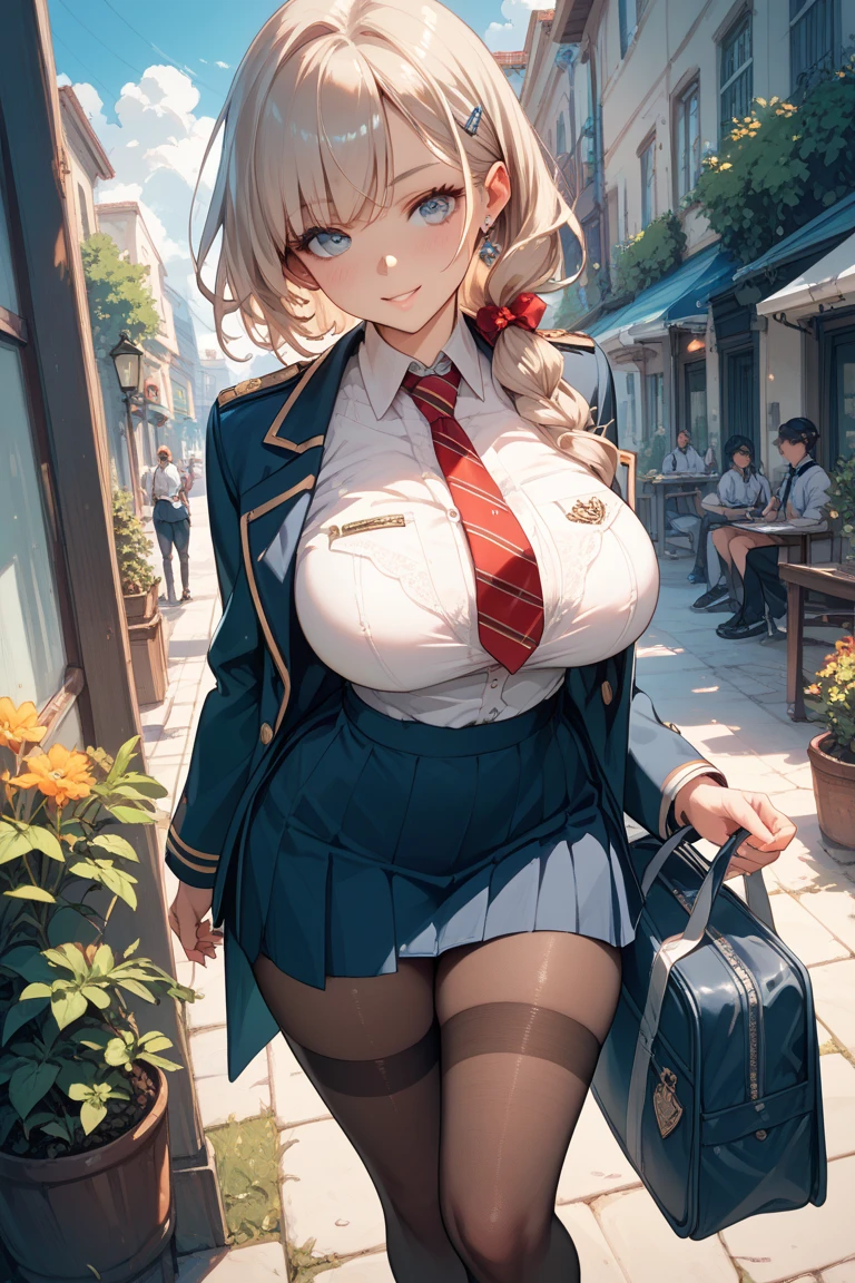 masterpiece,(gigantic_breasts:1.1), nipples, cleavage, naked, mature female,
white hair,
MeikoDef, skirt, thighhighs, long sleeves, choker, neck ribbon, red bowtie, bow, ribbon, school uniform, collarbone, jacket, braid, thighs, pleated skirt, open clothes, black thighhighs, miniskirt, bowtie, red bow, open jacket, zettai ryouiki, open shirt, no bra, skindentation, buttons, blazer, black-framed eyewear, brown skirt, brown jacket, unbuttoned, brown thighhighs, partially unbuttoned,
<lora:Meiko:1>,