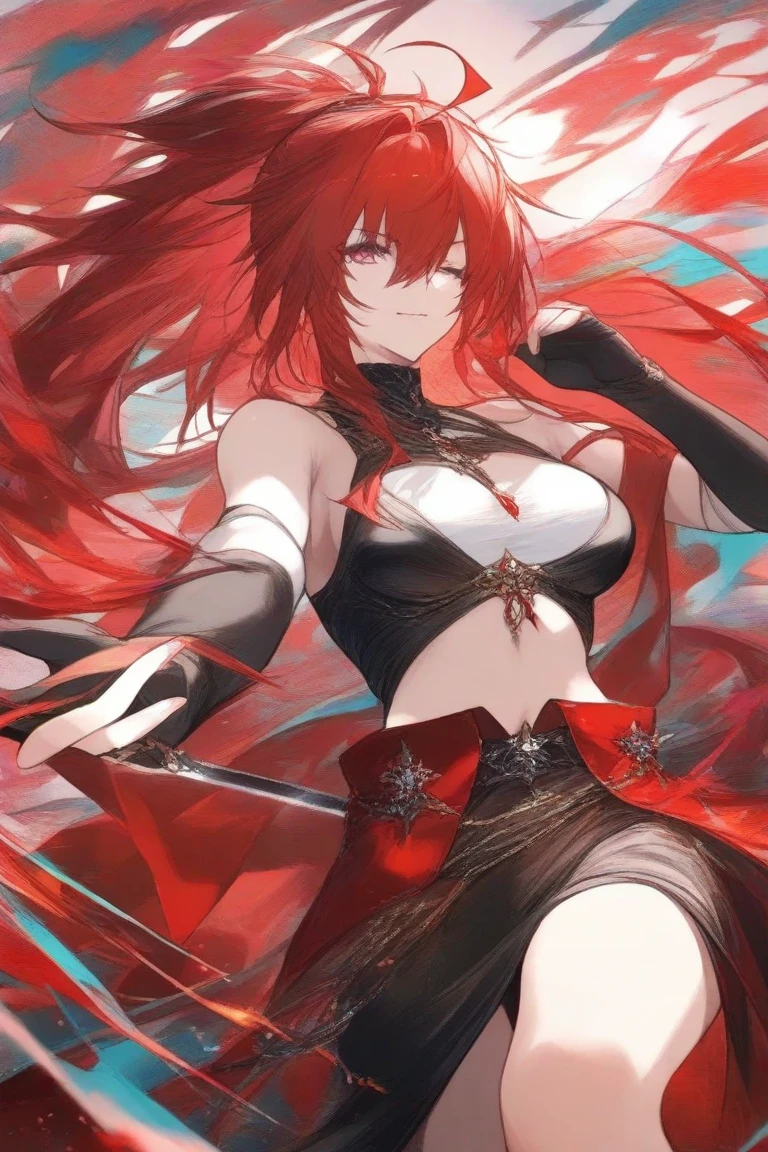 gazing at viewer、has a two handed sword、Wearing a black robe、Red Eyes、Wearing a red aura、Holding a scythe、Fantasticalな背景、Pretty Woman、Best image、masterpiece、Fantastical、