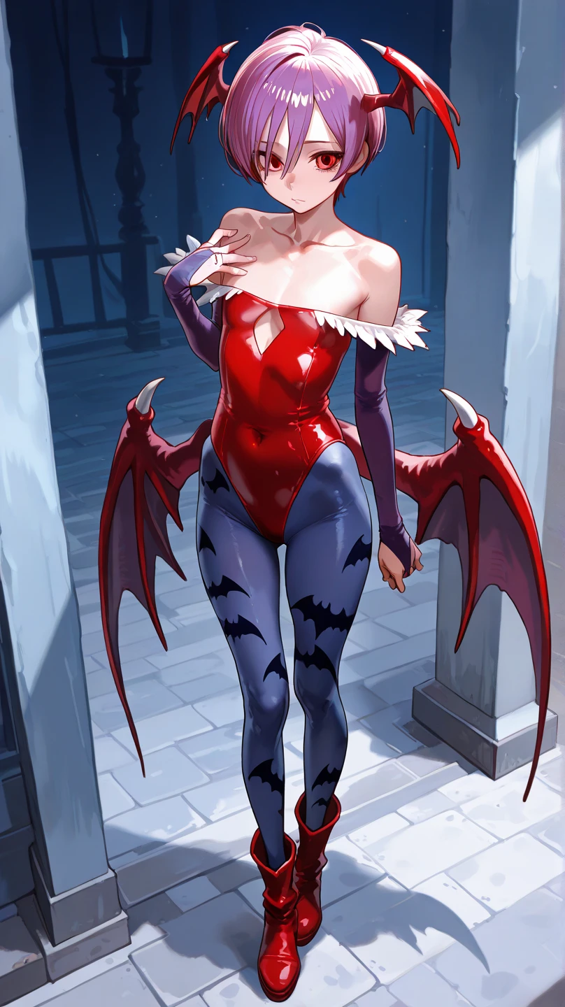 (simple white background:1.2),upper body, 1girl, looking at viewer, standing, masterpiece, best quality, extremely detailed 8K wallpaper, ultra detailed, volumetric lighting, detailed eyes, beautiful eyes, best shadow, ultra detailed, high ponytail, police uniform, thighhighs, pencil skirt, red necktie,zettai ryouiki, miniskirt, belt, medium shot, smile, full body view, modeling to the camera, various poses , showing the ass, highleg leotard, print pantyhose, bat print, head wings, bat wings, bridal gauntlets