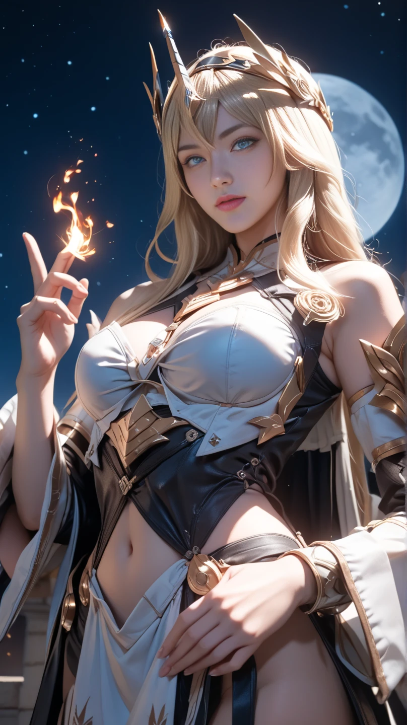 (original: 1.2), (realistic: 1.4),absurdres, incredibly absurdres, ultra detail, high resolution, ultra detailed, best quality, amazing, top quality, extremely detailed CG unity 8k wallpaper, cinematic lighting, (perfect shiny skin:0.6), slim and smooth lines,slender waist, (cleric,magic staff, lowleg, cleavage cutout:1.4),
