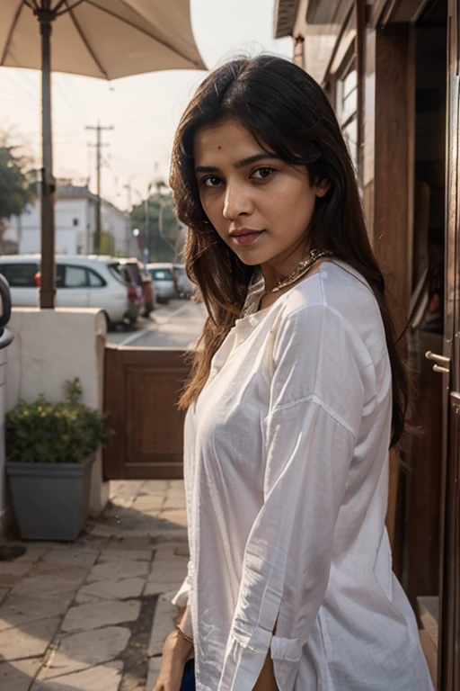 south indian fair middle age lady topless with denim shorts