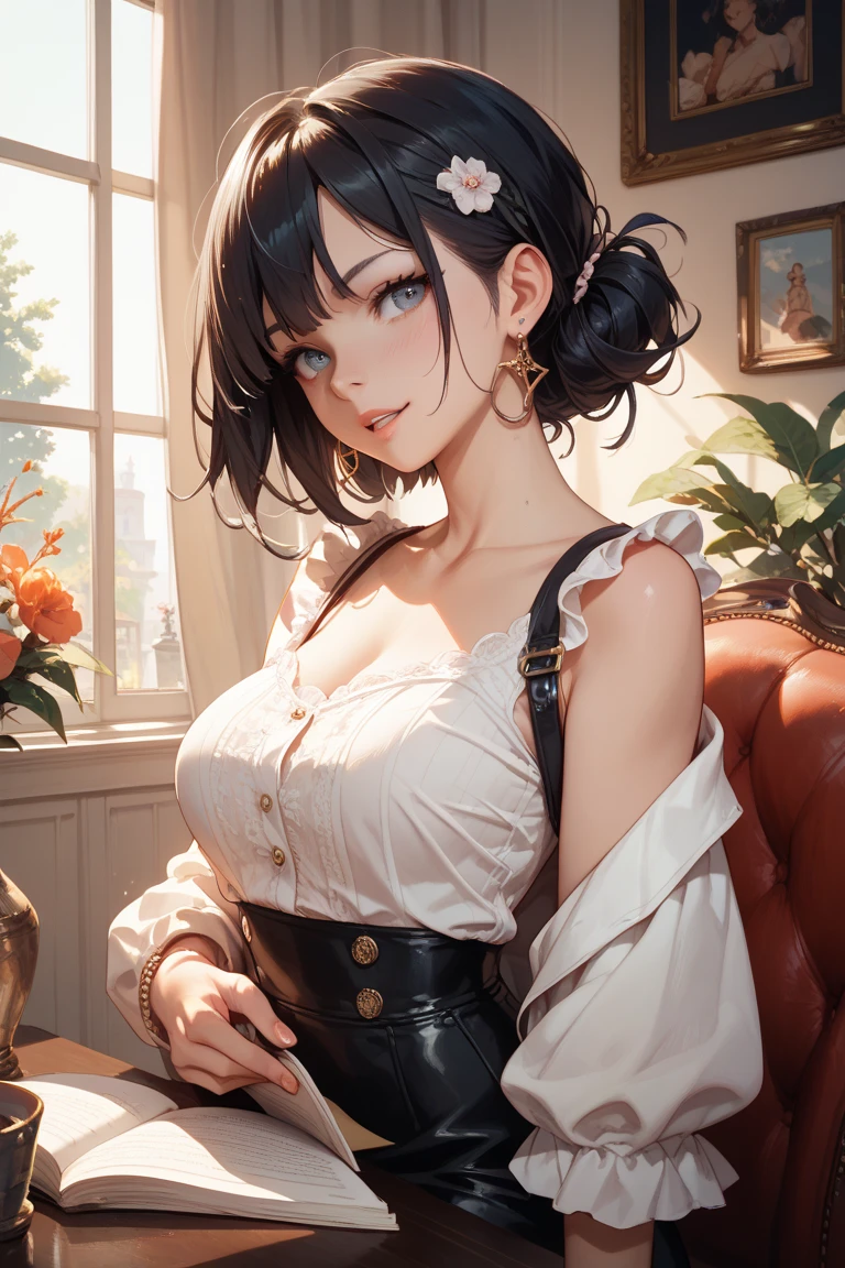 ((Best Quality)), ((masterpiece)), (detailed), 1 girl, black top brown eyes 
