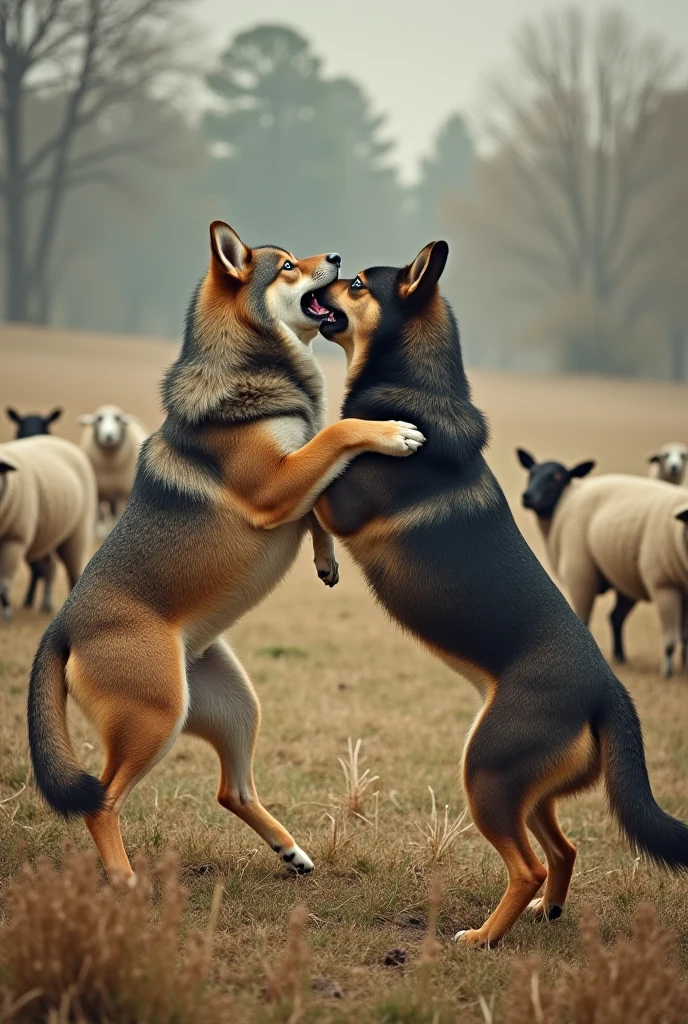 A wolf attacks a cow