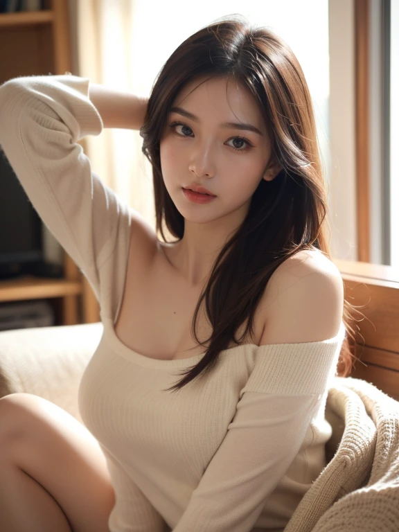 highest quality, masterpiece, ultra high resolution, (realistic: 1.4), RAW photo, 1 girl, off shoulder, cinematic lighting, kissing pose, heterochromia iris