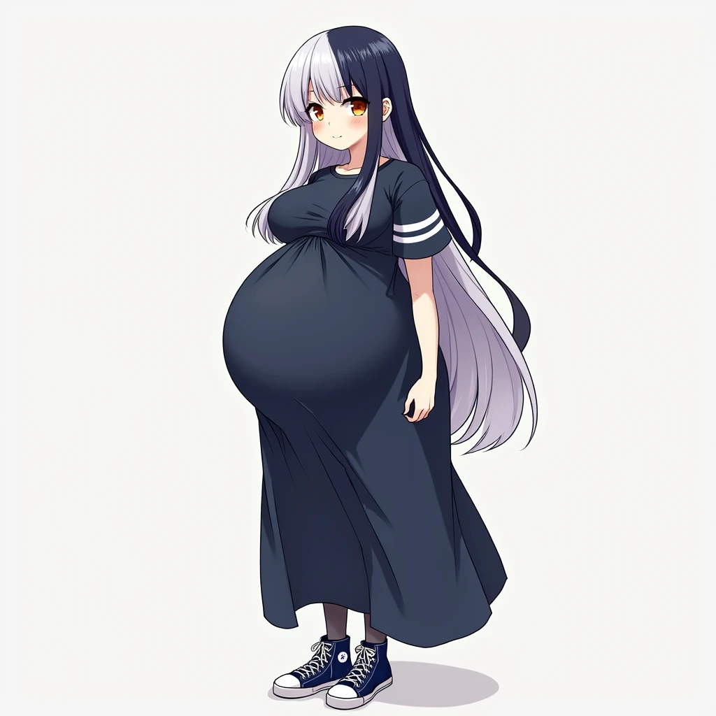 1girll,nightcity,Sateen,coat large,Put your hands in your pockets,Pregnant belly, One-piece tights, cabelos preto e longos, Large breasts, Raised sexy, Charming eyes, ssmile, style of anime, 8K, Super detail, The highest quality pregnant belly, Maternity wear,Maternity wear,Pregnant belly,Pregnant belly,Full body photo