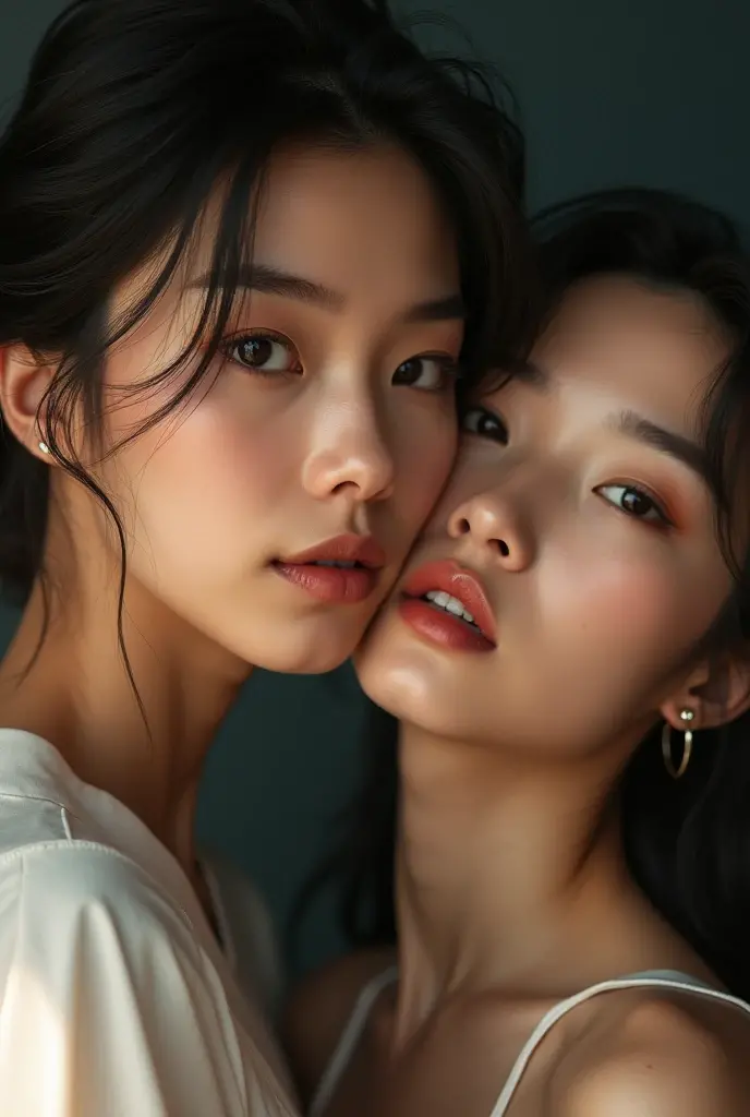 Beutiful Korean women with black skin tone and very small and thin lips