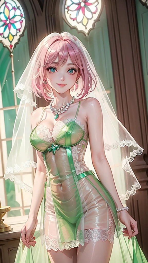 NSFW ,masterpiece、top-quality、Ultra Detail、(((nightgown over naked)) ,1girl in,beautiful lighting、adult lady、1girl in、、(((22year old)))、(((adult woman)))、(((Best Beauties)))、Breast Focus、Cowboy Shot、Looking at Viewer、well-styled、(((is standing)))、(((nightgown)))、Red glasses(((Red glasses)))、little blush、(((Colossal tits)))、ren、Beautie、、girl with、(shiny lip:1.1)、(beautidful eyes:1.1)、、short-hair、bob cuts、Platinum Pink Hair、Red glasses、Platinum pink eyes、elf-ears、Well-formed face、Colossal tits、A smile、masutepiece、Best Quality、High resolution、Cowboy Shot、Pale skin staring at the viewer、Curve、Blunt bangs、lightsmile、dim room、Bedrooms、on the beds、