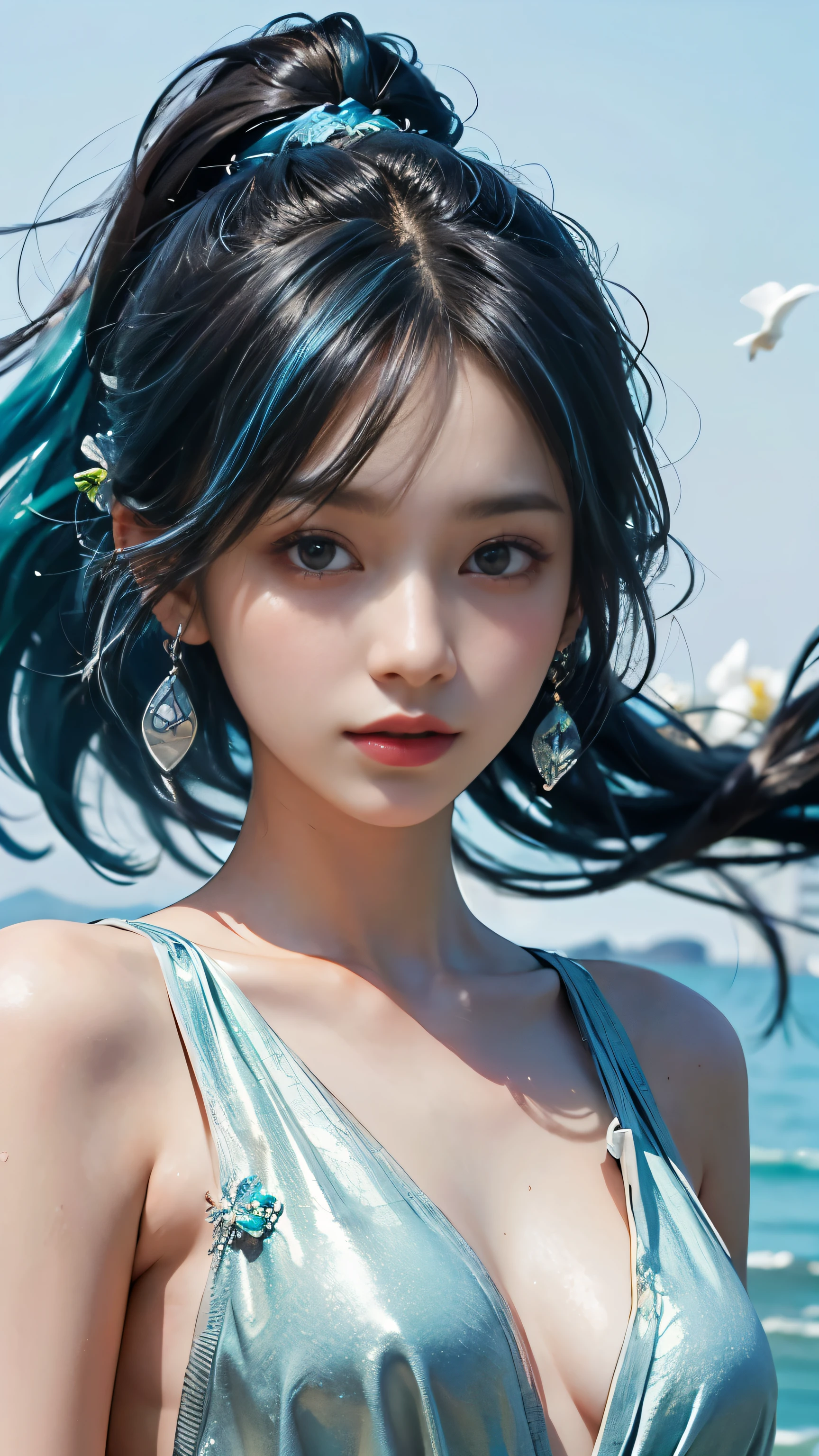 mermaid with blue hair and flowers floating in the water, beautiful mermaid, beautiful digital illustration, a beautiful artwork illustration, beautiful digital artwork, beautiful gorgeous digital art, beautiful digital art, asian female water elemental, gorgeous digital art, very beautiful digital art, closeup fantasy with water magic, beautiful fantasy art, beautiful digital painting, exquisite digital illustration, gorgeous digital painting