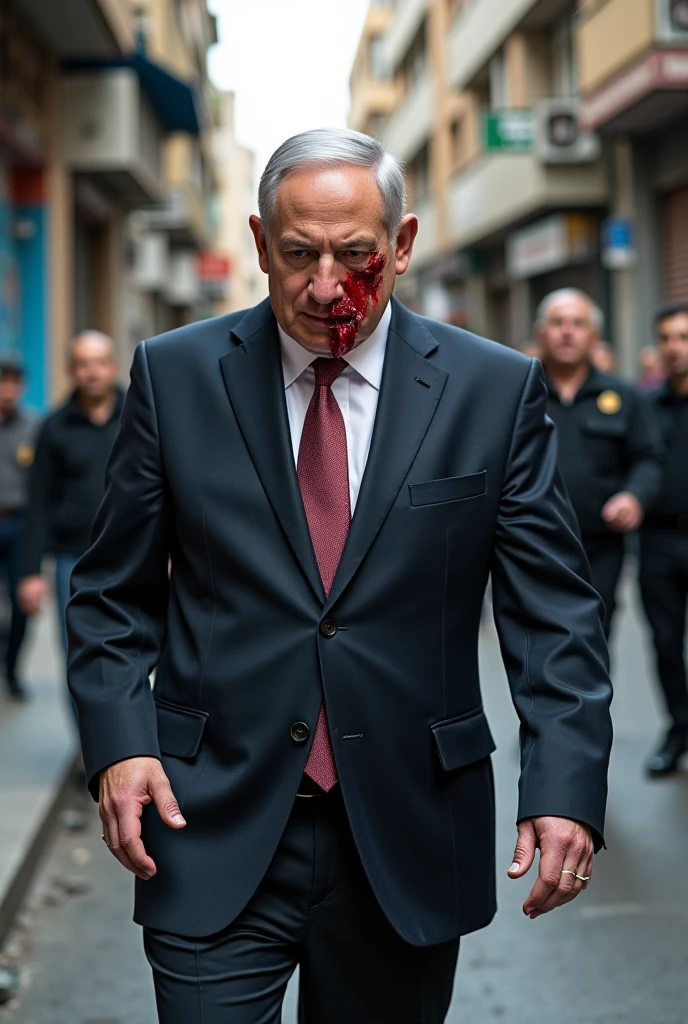 Benjamin Netanyahu with bleeding body