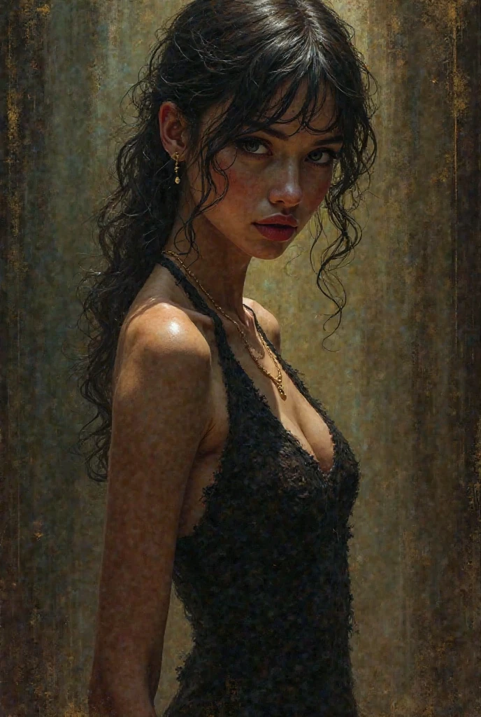 Konstantin Razumov's style, Vladislav Nagornov's drawing, wonderful girl, fantastic face, beautiful Italian, beautiful appearance, big eyes, super-long black eyelashes, detailed dress in burgundy and black, detailed hairstyle, ultrafocus shot, illuminated face, detailing faces, 8k resolution, drawing, dry brush, brush strokes, Razumov style and Garmash style Portrait of a wonderful woman, ponytail, soft smile, free spirit, bohemia, sun rays, detailed facial features, detailed eyes, digital art, perfect composition, beautiful, detailed, complex, insanely detailed rendering with an octane number, trending on artstation, artistic photography with a resolution of 8 kb, photorealistic concept art, soft natural volumetric cinematic light, chiaroscuro, award-winning photography, masterpiece, oil on canvas [prompt from ai artist Erisen]