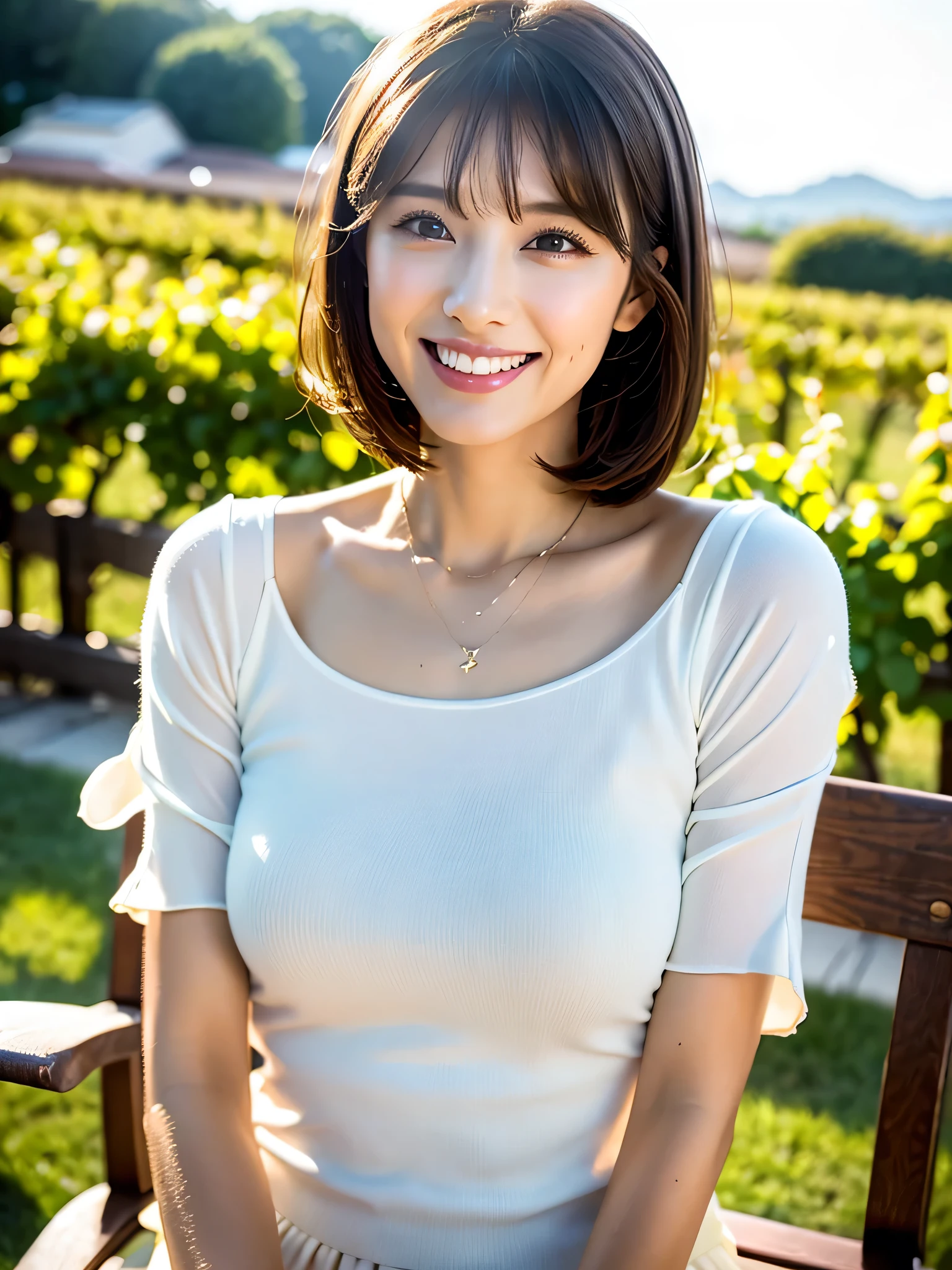 (RAW Photos:1.2), (Realistic:1.4),Beautiful detailed woman,非常にfine grainと顔, fine grain, Very detailed,High resolution, Very detailed,Highest quality,Raise your consciousness,Unified,8k wallpaper,masterpiece,Highest quality,1 female,alone,rich,Whole Body Ezbian,Toned figure,;Foot meat,Tight waist,alone,（Blue one-piece skirt,High heels）,Jewelry Necklace Short Hair,A kind smile,(((open mouth)))A dignified atmosphere,black eye,Realistic,Central Park , (Morning Park:1.1)