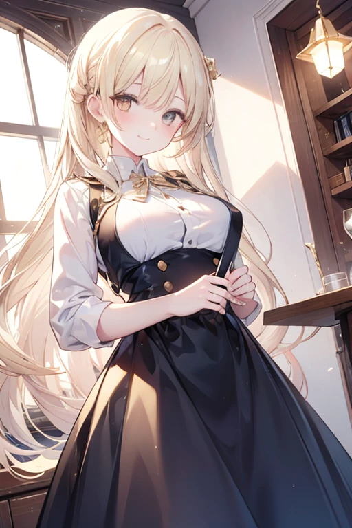 (Cute anime illustration:1.2)、top-quality、
1girl in ,
Black dress、
longhair
In the restaurant、
smil