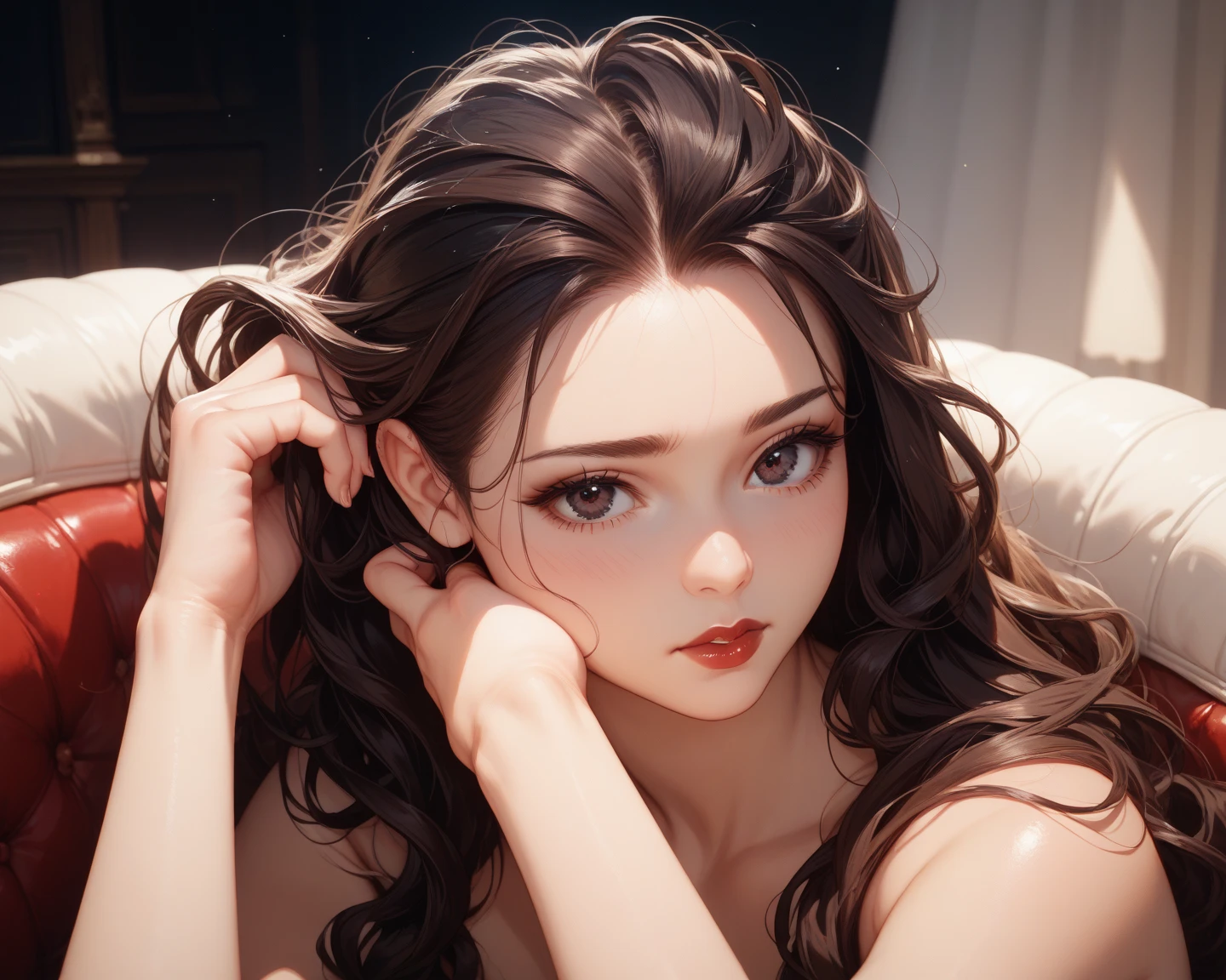 Masterpiece, best quality best, 8k, Highly detailed, Very detailed,of a handsome young man with a perfect face,perfect eyes,Dressed in a classic black prince outfit.,long black hair。His face was very striking.,The expression is focused and gentle.,Look at the woman next to you.。The girl wore a beautiful red dress,Elegantly curled hairstyle,It revealed a slender collarbone and delicate ears.。Her lips opened slightly.,Feel a man's kiss。Their bodies were clinging together.,Tap lightly with both hands.。All bedrooms are bathed in warm light.,The curtains sway gently.,nighttime,starry sky,petals,Looking from the front to the side,The man bowed his head.,kiss the girl gently,Their bodies trembled slightly.,Feel each other's breathing and heartbeat.。The whole picture is full of romance and affection.,Let people feel the charm and power of love.。,Have sex, sexy, voluptuous, pornographic, lewd, Let's do it. , Grab your breasts, Squeezing milk, suckling breasts, Licking breasts, fragrant