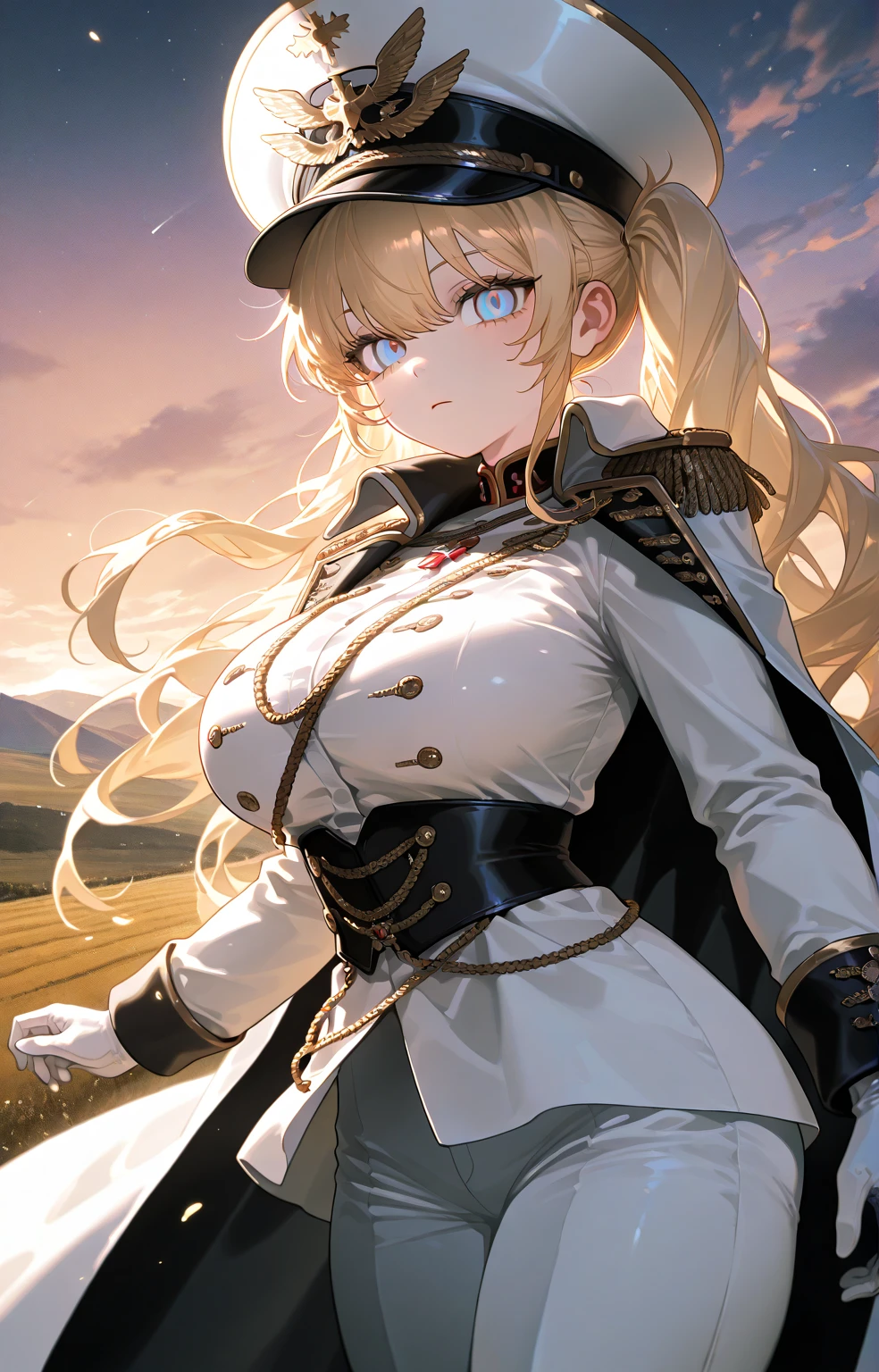 (masterpiece, best quality, super detailed, best shadows), (detailed background,) sci-fi liberator captain blond young strong confident strong healthy strong military uniform women