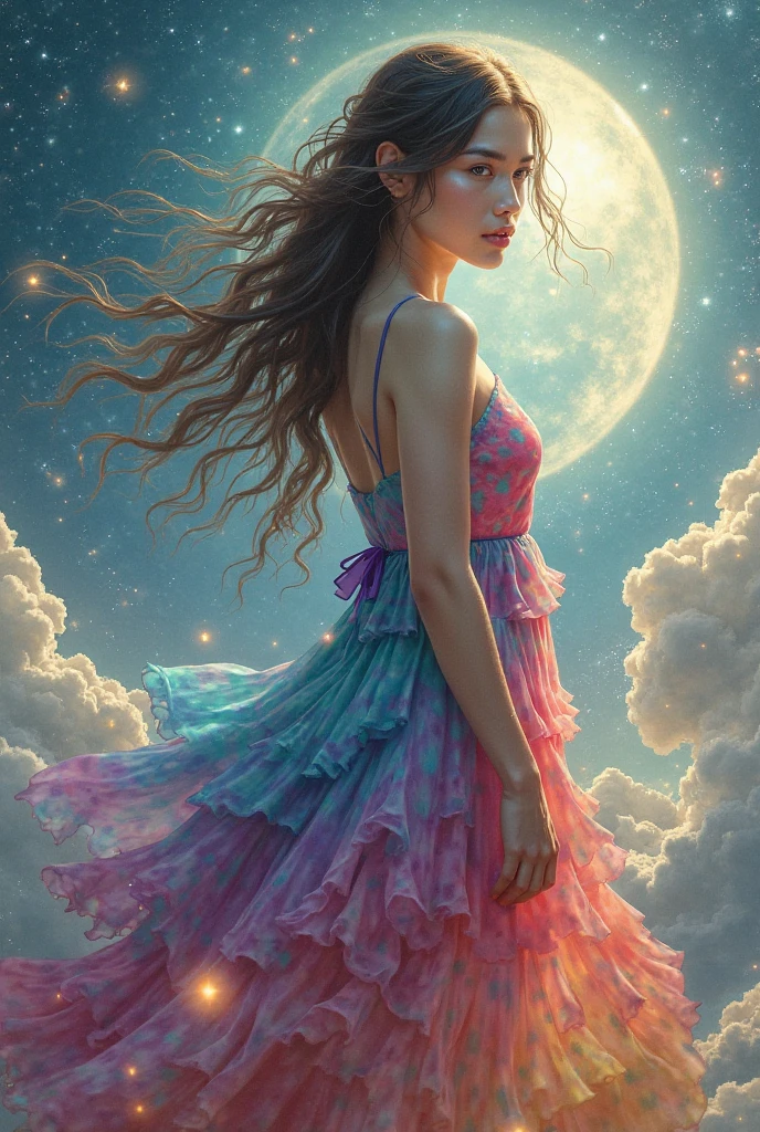 Create a beautiful witch in a tye dye dress