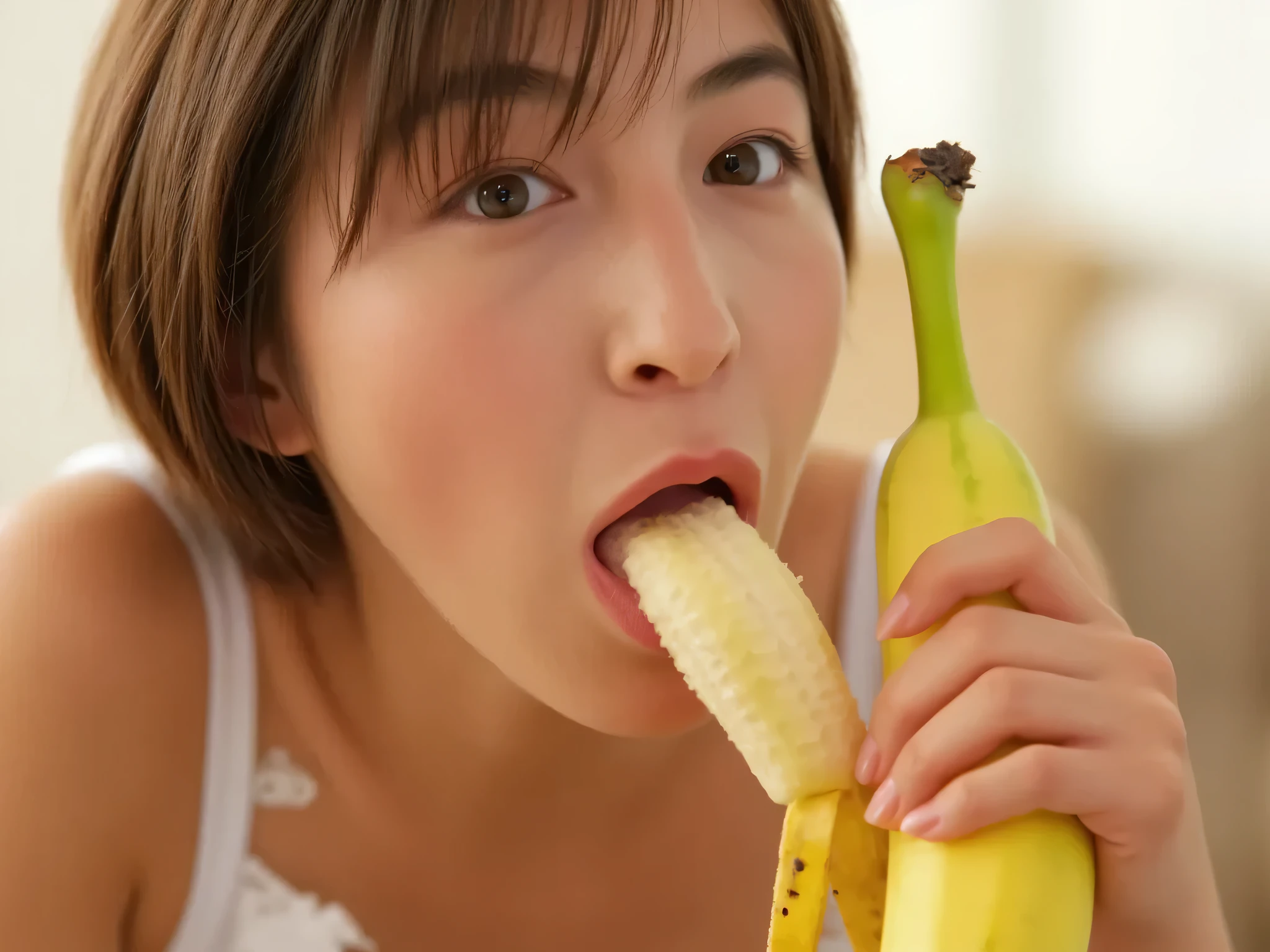 woman is eating a white penis, completely naked、 completely naked、 Nipples、 Close-up on face semen、白い液体 stick out your tongue、high resolution, masterpiece, anatomically accurate, High detail, beautiful Japanese、++nudes + Perceived naked jet black hair、 Has Bananas 、 stick out your tongue、Open Your Mouth Wide、 stand a banana vertically 、 sexy、pseudo-fellatio 、Pseudo-oral sex、 Hold a banana vertically 、bedroom、 を隠す instead of a penis、in your mouth、Please stand the face-up banana vertically、A banana in the shape of an erect penis is similar to the shape of a penis、 sexy、orgasm、a banana shaped like an erect penis、 saliva 、 saliva 、 saliva 液、 semen、 semen、白い液体 stick out your tongue、Open Your Mouth Wide、