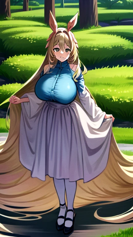 long dress, white dress, white dress, angel halo, rainbow halo, full body, portrait, medium breast, walking, forest, coat, vest, buttlern long skirt, Victorian fabrics, smile ,happy,ponytail,