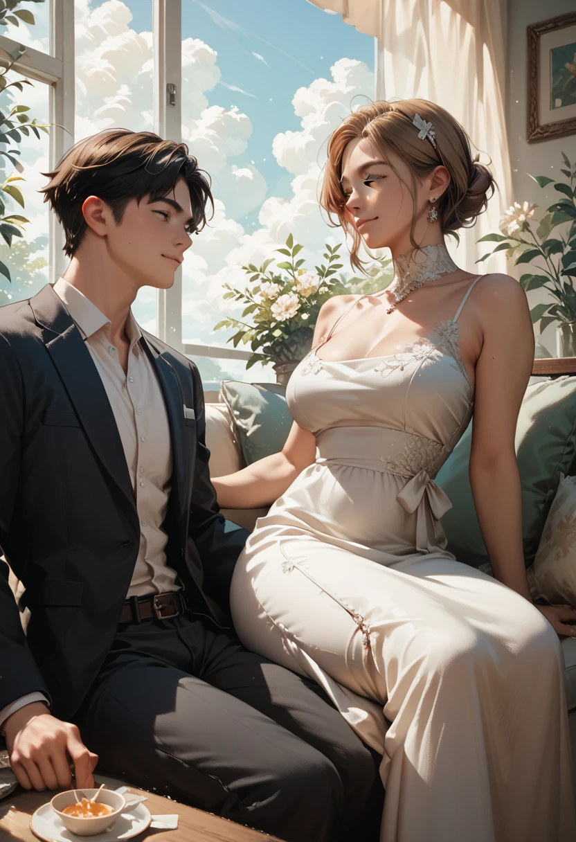 Man holding woman,sit on thighs