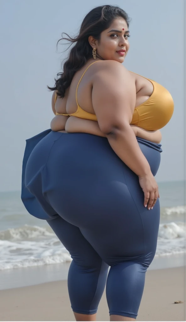 Extremely Hyperpregnant South African woman with huge belly wearing a dress
