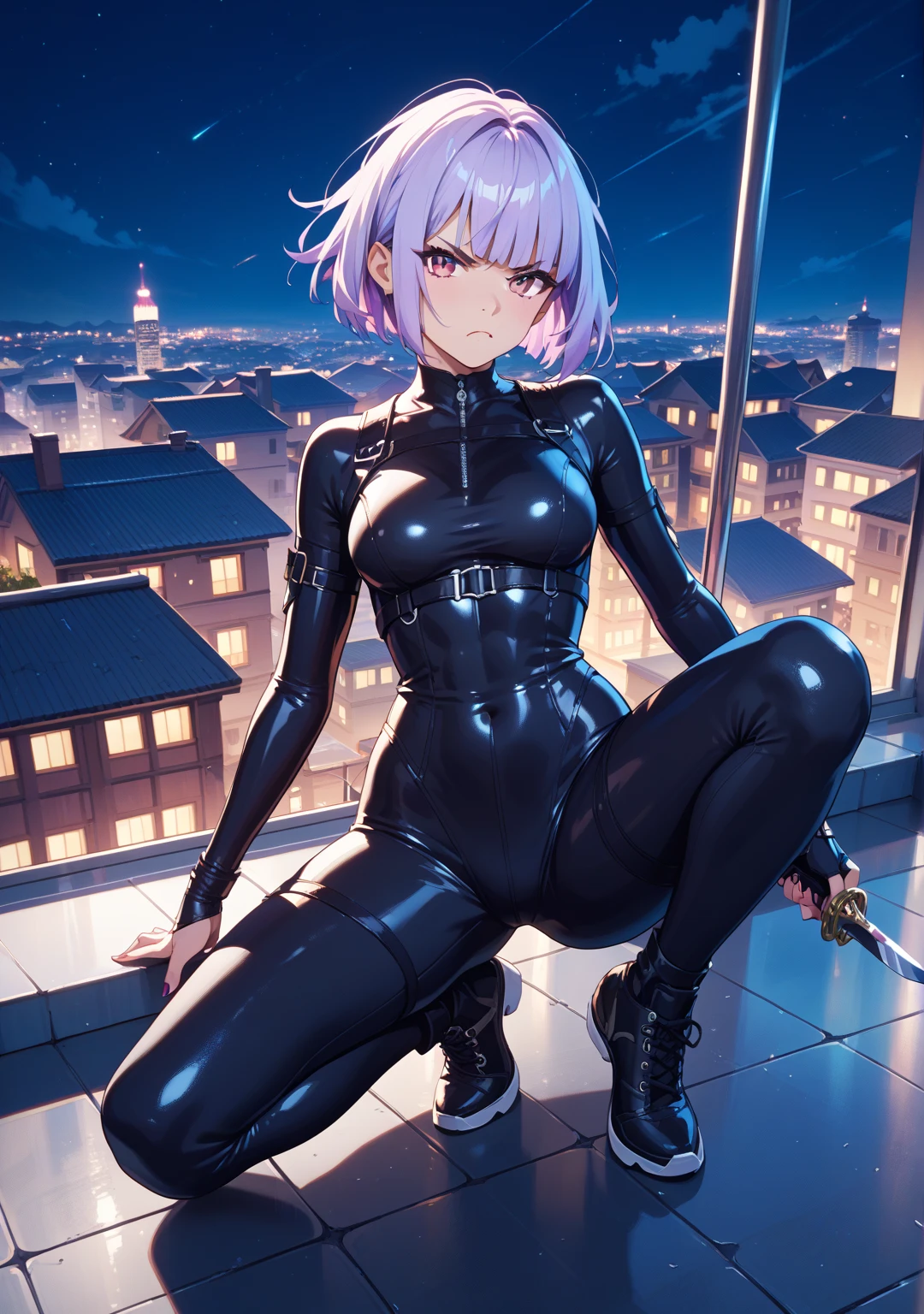 ultra-detailed, Explicit, Beautiful body, Beautiful Nose, Beautiful character design, perfect eyes, perfect face, ultra highres, 4K, beautiful legs, perfect legs, Nice hands, Perfect hand, Masterpiece, Best Quality, Highly detailed, illustration, absurdres, perfect anatomy, expressionless, blank eyes, emotionless,corruption, mind control, female combatant, full body, hypnotized, unhappy trance, full body suit, both arms at side, obey, perfect female body, looking at viewer, hypnosis, hypnoLora, empty eyes, Mind control device, Slave, Fighting Stance, Zofabodysuit, belt, black elbow gloves, black boots, zofa bodysuit, zofa belt, dark persona, (((pixel-perfect, detail-perfect))), solo, 1girl, hair ornament, shirai hinako, heterochromia, blue eyes, blone hair, short hair