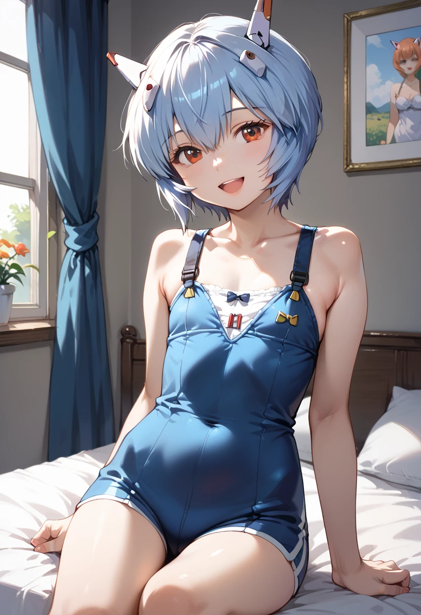 Cartoon photo of a man in a blue leotard, leotard, Men with short blue hair, Wearing a leotard, garments:leotard, Rogue Anime Boy, short-hair, leotard, wearing leotard, Wear a leotard