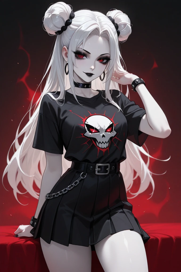 Ela usa roupas todas pretas, cobrindo todo seu corpo, His face is skull, Her hair is black and long, The eyes are red and have the face of an adult skull, ( medium breasts:0.60),( disco Rigido, Full hard drive) In his left hand he wore a black and red sickle, paisagem noite luar.