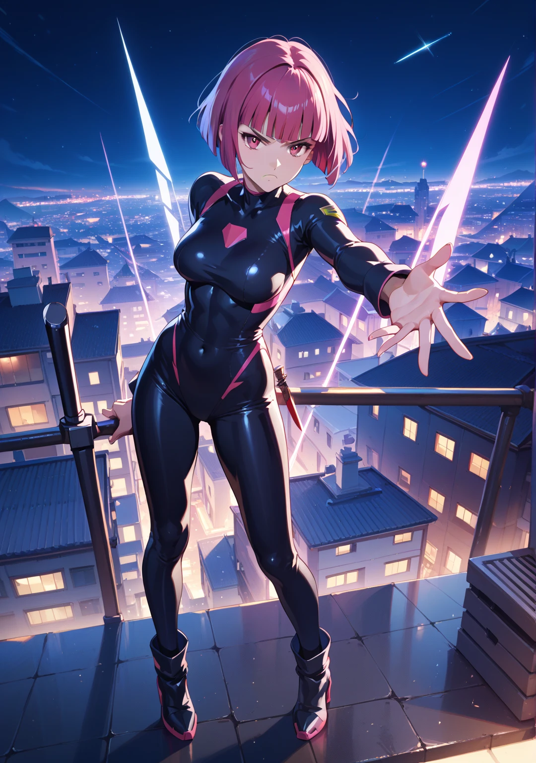 ultra-detailed, Explicit, Beautiful body, Beautiful Nose, Beautiful character design, perfect eyes, perfect face, ultra highres, 4K, beautiful legs, perfect legs, Nice hands, Perfect hand, Masterpiece, Best Quality, Highly detailed, illustration, absurdres, street fighter, doll suit, shadaloo doll, dollsuit, girls, multiple girls, expressionless, blank eyes, looking at viewer, red gloves, emotionless, black latex, corrution, mind control, female combatant, full body, hypnotized, unhappy trance, full body suit, ribbed bodysuit, both arms at side, stand up straight, obey, perfect female body, extremely glossy latex, hypnosis, hypnoLora, empty eyes, Mind control device, poses, brainwashed, submissive_pose, Slave, hat, necktie, stand up straight, standing, standing at attention, belt, latex, garter belt, thighhighs, Mamika Kirameki, Re:CREATORS, pink hair, pink eyes, medium hair