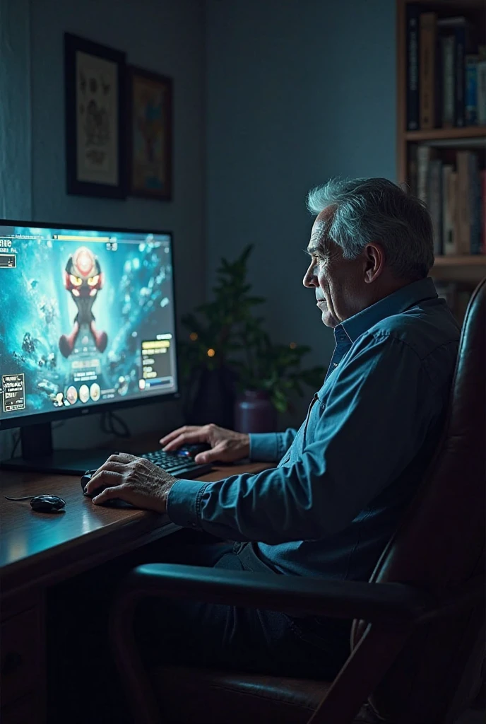 Adult playing video game