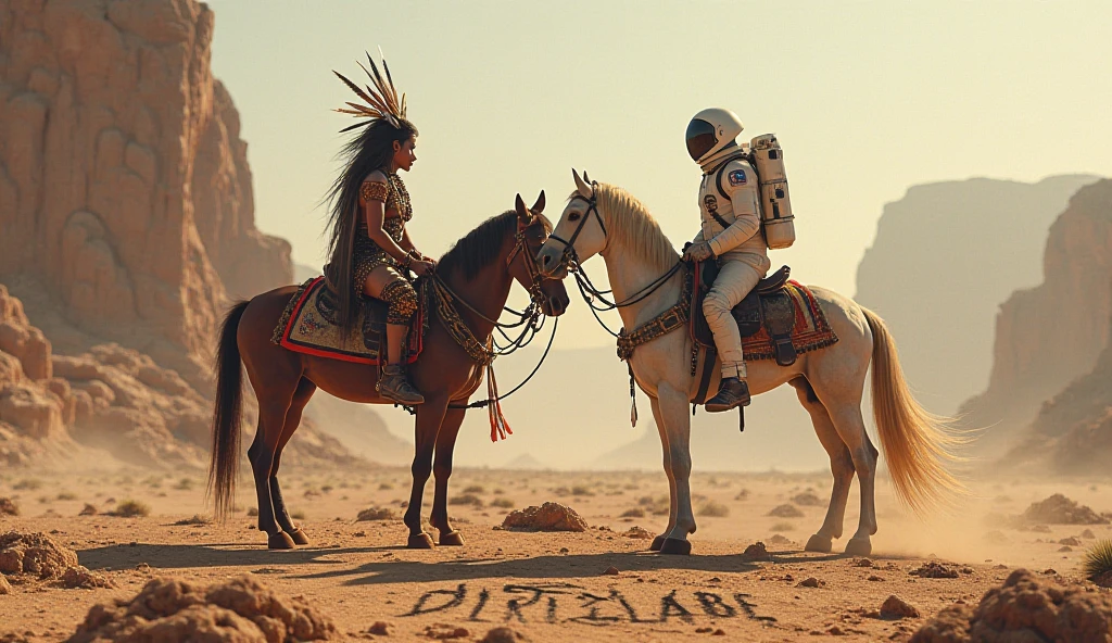 Indigenous people with an astronaut