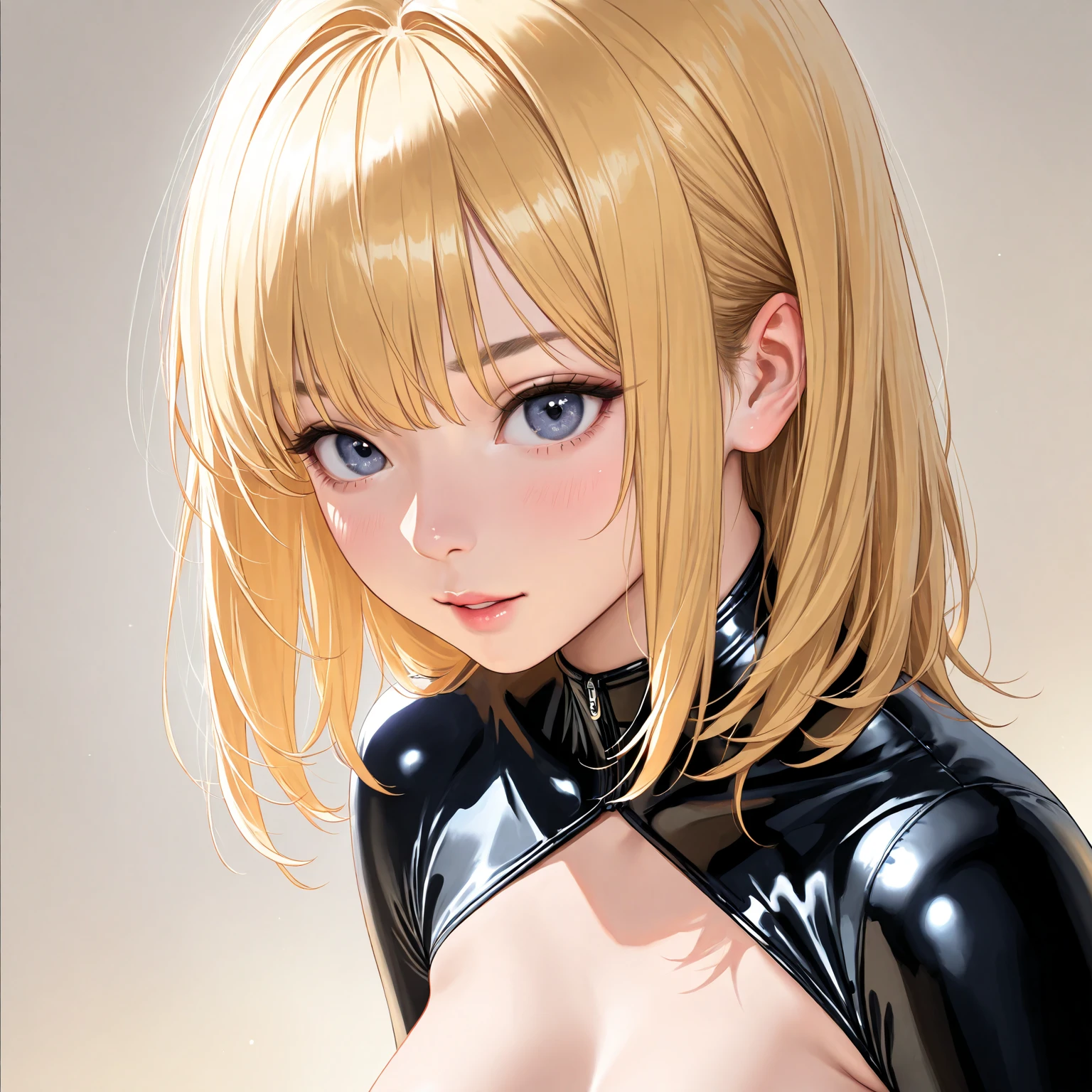 Beauty,Around 20 years old,

Blonde,
(Black Eyes),
(Semi-long hair:1.7),
(expression:Puzzled),
Squat,
Place your arms on your thighs,
Big Breasts,Cleavage:cover,

((Recruitment Suit:No wrinkles:Sunlight from the center)), 

(Plain background:grey:1.5,ID photo),

4K,
high quality,
Highest quality,
Delicate shades,
Detailed depiction,
Depict the whole,
Facial Contour,
Perfect body structure,
Perfect skeleton,
Perfectly symmetrical eyes,