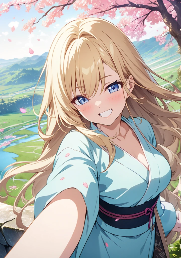 (top-quality、masterpiece、very high res、An ultra-high picture quality、High quality pixels)、(1girl,She is an extremely beautiful woman、and she is 20 years old、1 person、Single、独奏:1.5)、(She is a very beautiful woman with a beautiful face)、(Beautiful face written in detail,Beautiful body,Eyes with a strong will,Beautiful eyes,Beautiful hair,Beautiful skin texture)、(Beautiful hair quality,Variety of hairstyles)、(Slender body and beautiful breasts)、(Lovely smile,Open mouth)、(Beautifully colored long-sleeved kimono,Furisode figure,Furisode wearing,adult-like),(model poses,modelshoot,Magazine shooting,Hair flutters under the influence of the wind),The wind is blowing、Beautiful Art Style,an animated character、(The whole picture、Detailed picture、accurate anatomy、Defect-free images、extremely detailed picture、Accurate images、image perfect)、(Best Shot Photo 1.2)