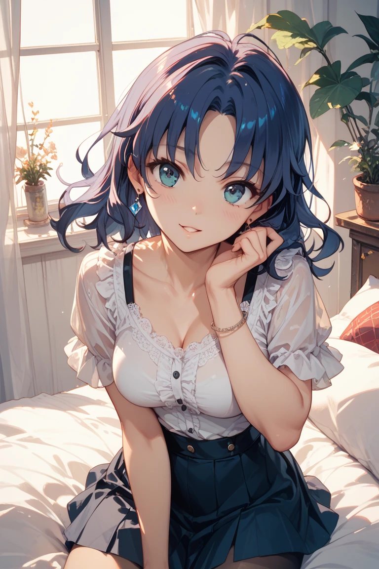 Dark light blue hair,Curly Hair,Morning sunshine,morning,girl