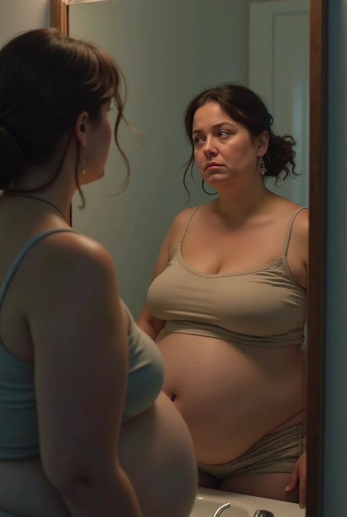 A woman with obesity being sexually assaulted by her elderly father-in-law, detailed facial features, photorealistic, cinematic lighting, dark and gritty, desaturated colors, masterpiece