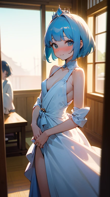 Ultra-realistic 8k CG, masterpiece, ((ultra detailed background, delicate pattern, intricate details)), (very detailed, small details), highest quality, (realistic:1.4),beautiful lighting, confused, RAW photo, masterpiece, highest quality, (very detailed CG Unity 8k 壁紙, masterpiece, highest quality, Super detailed, best shadow), (detailed background), (beautiful detailed face, beautiful and detailed eyes), high contrast, (best illumination, very delicate and beautiful),1 girl, ((caustic)), dynamic angle,Beautiful delicate shine,whole body , Realistic anime 3D style, android 18, attractive, big breasts, (light blue hair), big breasts