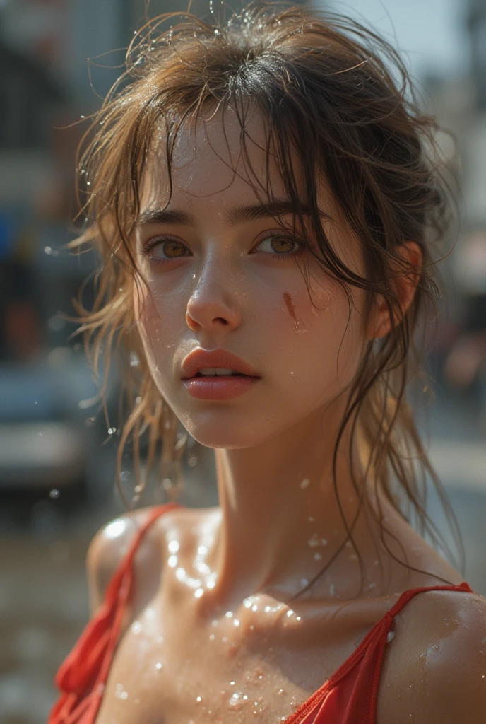 best quality, (masterpiece:1.4), (photorealistic:1.4), detailed eyes, detailed face, detailed hair, 1girl, full body, (sweaty:1.4), white skin, brown eyes, brown high ponytail hair, pink lips, car racer outfit, at car racing arena, sunny weather, (medium :1.1), clear sunglasses, raised eyebrows, detailed background, detailed around, Social realism, hairpods, backlighting, seating chart, sideways, Canon, 135mm, award winning, 8k full  girls everything expose and milk leakageing from  boys  on  1 boy sucking left side 