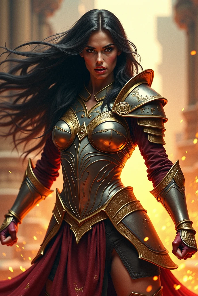 a woman in armor with a sword and fire in her hand, Concept art by Yang J., Artstation contest winner, Fantasy Art, she has fire powers, a very beautiful berserker woman, appears as the goddess of fire., fire wizard, fantasy woman, The flames surround her, diablo 4 queen, evil fire sorceress in the forest, epic Fantasy Art style