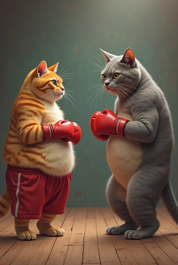 Ringte kavga eden iki tane kaslı kedi olsun ellerinde boks eldiveni olsun gerçekçi olsun biri mavi biri beyaz olsun beyaz kedi yüzüne  yumruk atsın ve kan aksın 