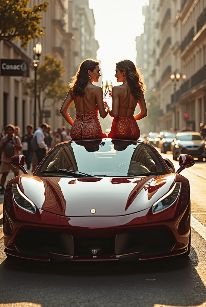 a beautiful girl, sexy dressed, posing like a model, wearing sunglasses, sitting in a red ferrari, cinematic lighting, highly detailed, photorealistic, masterpiece, 8k, cinematic composition, dynamic pose, flawless skin, elegant fashion, luxury sports car, beautiful scenery, dramatic lighting, vibrant colors, intricate details, professional photography, 