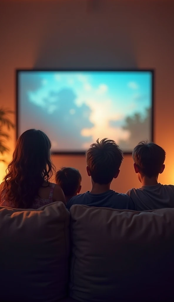 Indians inside a hut watching an 85-inch television