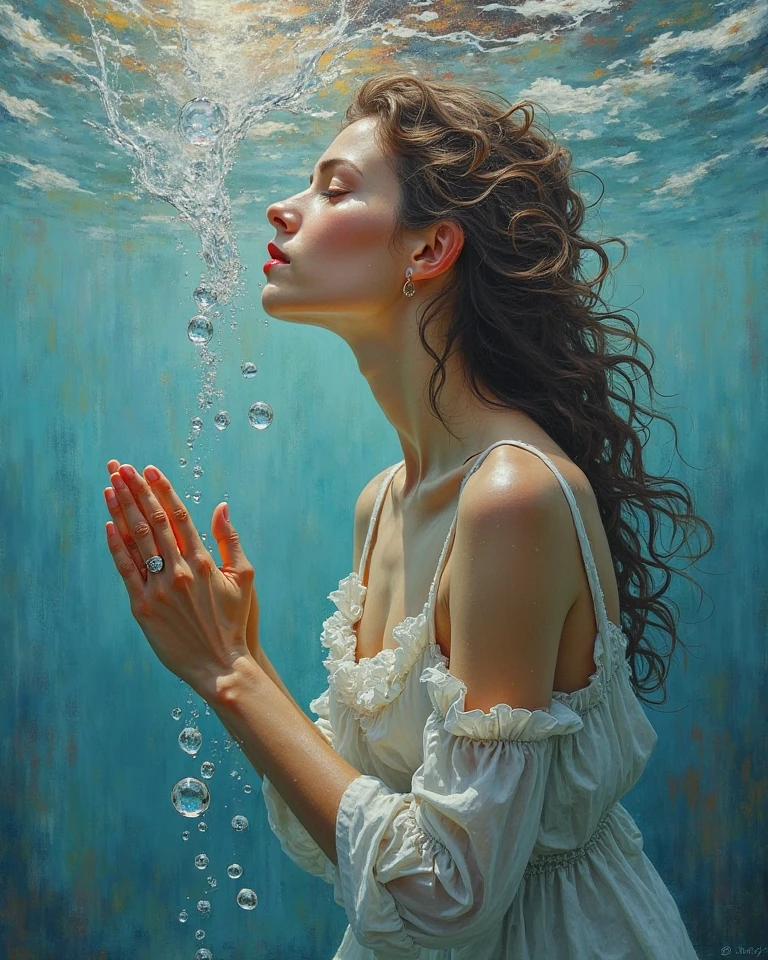 James Gurney, Surrealist art , dream-like, mysterious, Provocative, symbolic, Complex, detailed,, (Gothic but very beautiful:1.4), (masterpiece, Highest quality:1.4) , Nicola Samori Style, siren 、Water bubbles、Underwater、unicorn、Young and beautiful woman