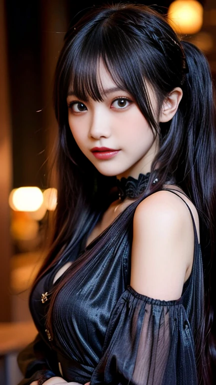 Detailed、Japanese、Attractive beauty、Attractive adult woman、Beautiful woman、Sharp Eye、Cool girl、Wavy Hair、Swept-apart bangs、Long black cheongsam、Wide sleeves、邪evilな幹部、evil depravity、brainwashing、Mind control、lipstick、Lip gloss、Heavy makeup、Grin、Whisper in my ear、evilな表情、evil、Hollow Eyes,Half-closed eyes、Hollow Eyes、evil、Church at night、vampire、Succubus、vampire、Swear allegiance、Sexy pose、hair ornaments、