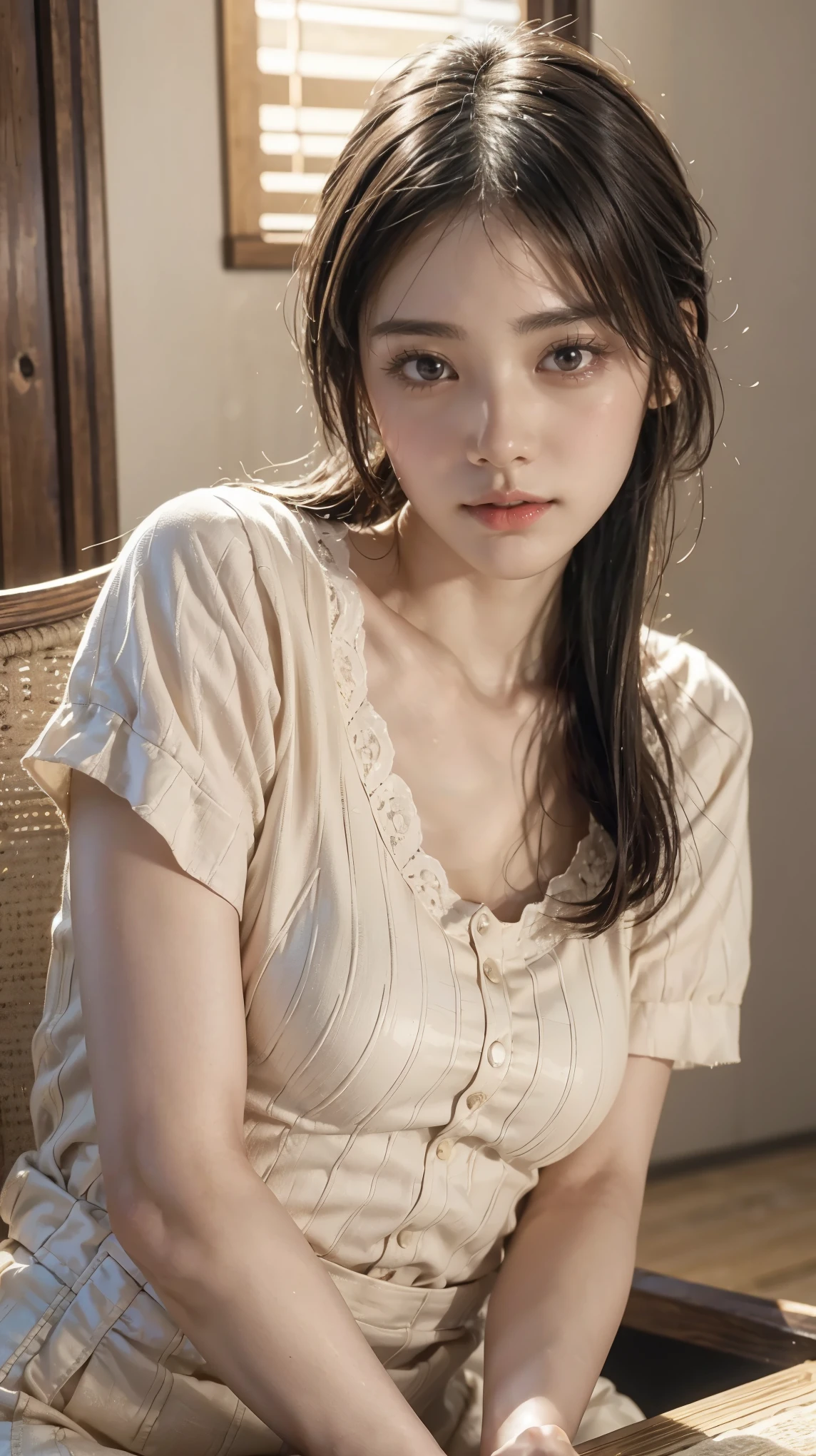 Blouse clothing:2.55, Everything modern:1.66, Picture of a Cute Japanese Woman, 20 years old, Oil, one length hair& hair straightening balm:1.55, (photo realistic:1.4), (hyper realistic:1.4), (realistic:1.3), ( smoother lighting :1.05), (Improved Movie Lighting Quality:0.9), 32K, 1 person,20 years oldの, realistic lighting, Backlight, light shines on face, Ray tracing , ( bright light:1.2), ( quality improvements:1.4), (Highest quality realistic textured skin:1.4), fine grain, detailed face,(smile:0), (highlights facial close-ups:1.3), (Shows Beautiful Skin Texture:1.1),((very accurate and accurate anatomy:1.0)), (Shows Beautiful Skin Texture:1.1), Clean, glowing skin, mesh, thin:1.2, (realistic:1.3), realisticなライティング, ( smoother lighting :1.05), 32K, one Japanese woman, fine grain, detailed face, (film grain:1.1),(accentuate your body line:1.1), high resolution, natural appearance , kind eyes , Improves hair quality, Delicate light and dark , Transparent muscles, Graceful posture, beautiful eyes, sharp details, soft light reflection, beautiful outline, Delicate skin tones, Thin hair ,Picture of a Cute Japanese Woman,