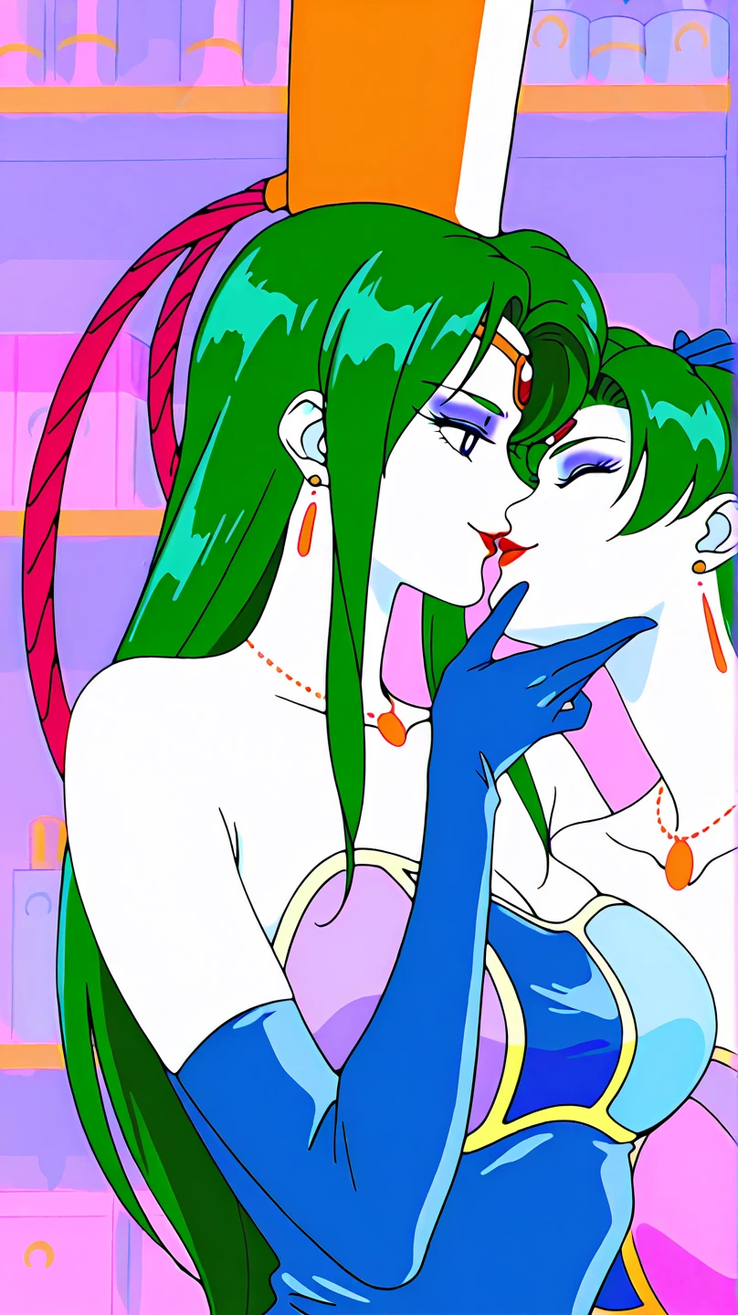 very beautiful and sensual star goddesses facing destiny with a camehame-ha. ((purple vs green color power))