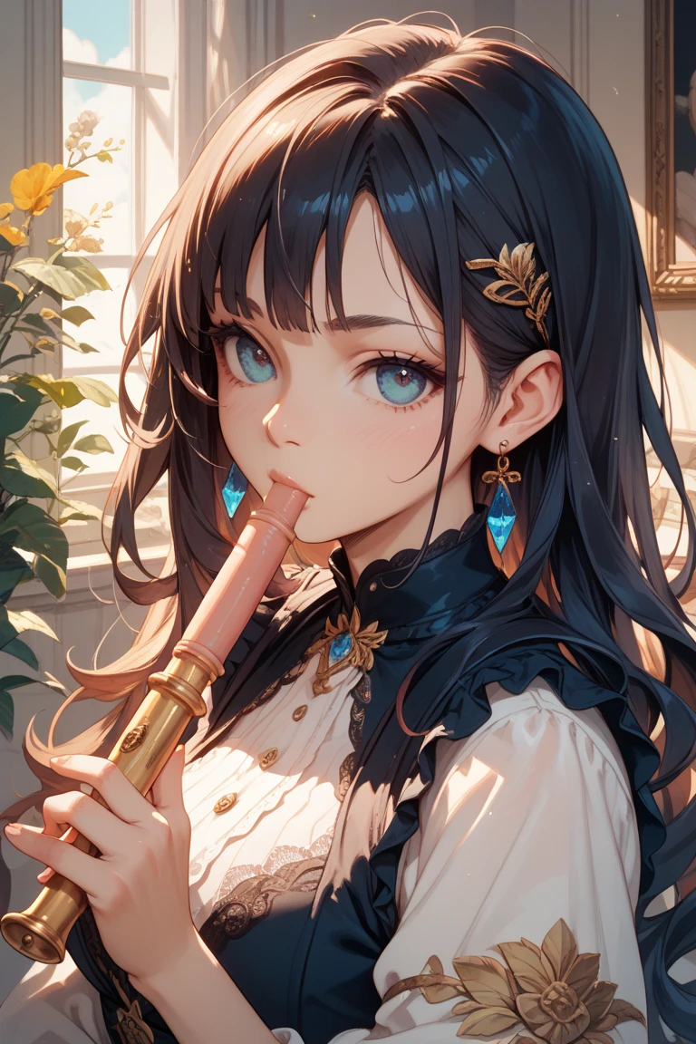 absurdres, RAW photo, extremely delicate and beautiful, masterpiece, Best Quality, ultra high resolution, 32k, hyperrealistic, ultra-detailed, delicate facial features, beautiful detailed woman, tearful mole, earring, medium breasts, full body shot, medium hair, black hair, pirate captain, intricate pirate clothing,