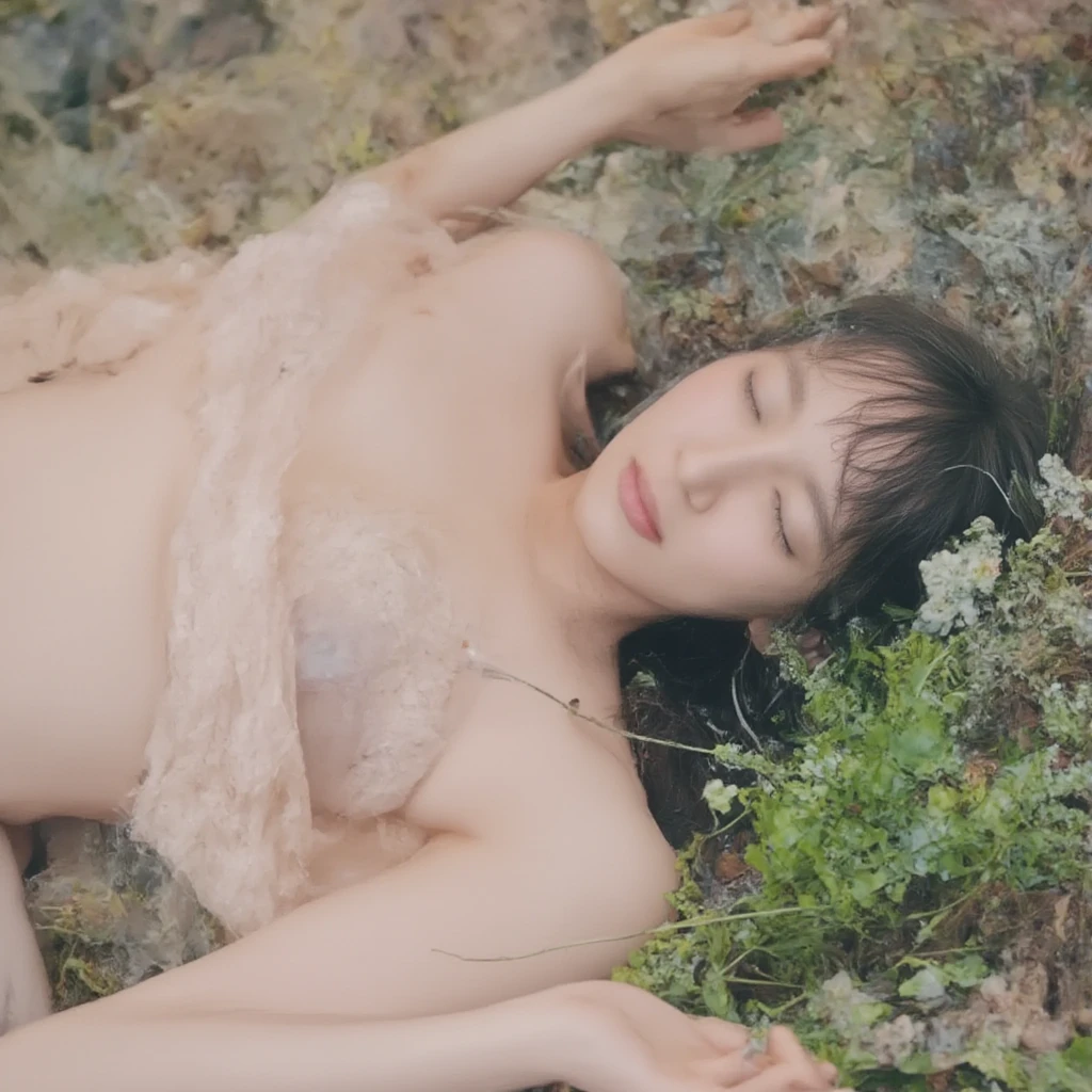 Nude Girl sleep in river