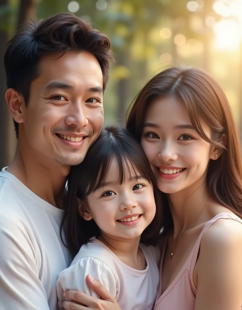 Description: Please generate a realistic image featuring a complete indonesian family consisting of a man and a woman who love each other and their 1 children. They should look very happy and joyful. The family should have a middle-class,javanese appearance and should be in the background of the image. The background should show a park on a sunny day and should be well appreciated. Ensure there is good lighting.
Colors: Use the following color palette:
Light Blue: #69CDFA
White
Additional Details:
Ensure the family members appear joyful and affectionate towards each other.
The scene should be detailed and visually appealing, capturing the warmth and happiness of the family.
The background should depict a park on a sunny day and should be well appreciated.
The overall image should be realistic, visually appealing, and refined.
The family should have the appearance of Argentine-Europeans, specifically Italo-Argentinians.
Take your time to ensure the image is highly detailed and well-crafted.