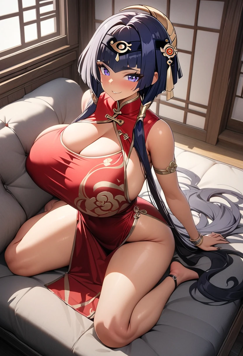 (asura art style:0.7), score_9, score_8_up, score_7_up, score_6_up, uncensored, ayaka from genshin impact, blue hair, blunt_bangs, pony_tail, blue eyes, BREAK (masterpiece:1.2), best quality, high resolution, (detailed eyes:1.3), perfect lighting, (perfect hands, perfect anatomy), huge breasts, 1girl, breasts, swimsuit, bikini, red bikini, solo, alternate breast size, collarbone, breast rest, bed, thighs, cleavage, indoors, bare shoulders, off shoulder, robe, window, thigh strap, holding box, holding, box, blush, parted lips, carrying, condom box, covered nipples, black headband, pillow, micro bikini, white robe, long sleeves, lips,