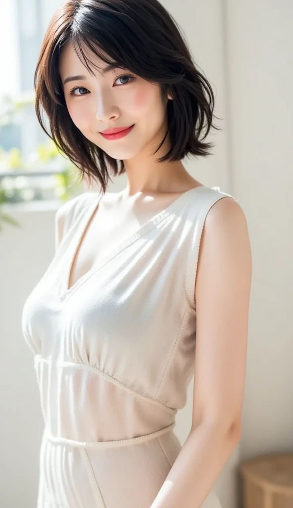 (A cute young Japanese girl, short silver hair:1.5), porcelain white skin, wearing a lacy camisole with a slender figure, sitting in an Italian cafe, drinking black tea,beautiful detailed eyes with long eyelashes, charming and dropped eyes, lovely smiling lips, extremely detailed face without makeup, best quality, 4k, 8k, highres, masterpiece, ultra-detailed, realistic, photorealistic, photo-realistic, HDR, UHD, studio lighting, ultra-fine painting, sharp focus, physically-based rendering, extreme detail description, professional, vivid colors, bokeh, portraits, soft pastel colors, natural lighting, cinematic composition