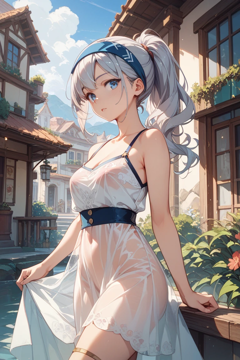 (((professional: step by step, taking into account even the smallest detail, final result God Level, all body with intricate details, solo 1girls, cowboy shot, imagen: all intricate details, master piece))): "Dynamic view of the whole body, Professional anime art, anime, Female cat 19 years, ((70% nude, Cat ears, Medium silver-blue light hair, bangs, Extremely thin and light tank dress is transparent like air)), (royal style: very short silver blue and gold white dress with very intricate details), Very strong rising wind, (Looking at viewer: 1.1), style Egypt, pharaoh, Very short underwear, --V5, close to real, face: (symmetr, seductive and pleasant), sexy pose, 2-piece suit, professional seductress, Slim figure with perfect body, focused, A jungle with strong rain, high contrast, HDR (High Dymanic Range), Ray tracing, NVIDIA RTX, Super resolution, Unreal 5, Sub-Surface Scatterring, PBR texture, Post-processing, Anisotropic filtering, Depth of field, Maximum clarity and sharpness, Textures multilayer, Albedo and specular maps, Surface shading, Accurate simulation of light-material interaction, perfect proportions, High octane rendering, two-color illumination, random side angle"