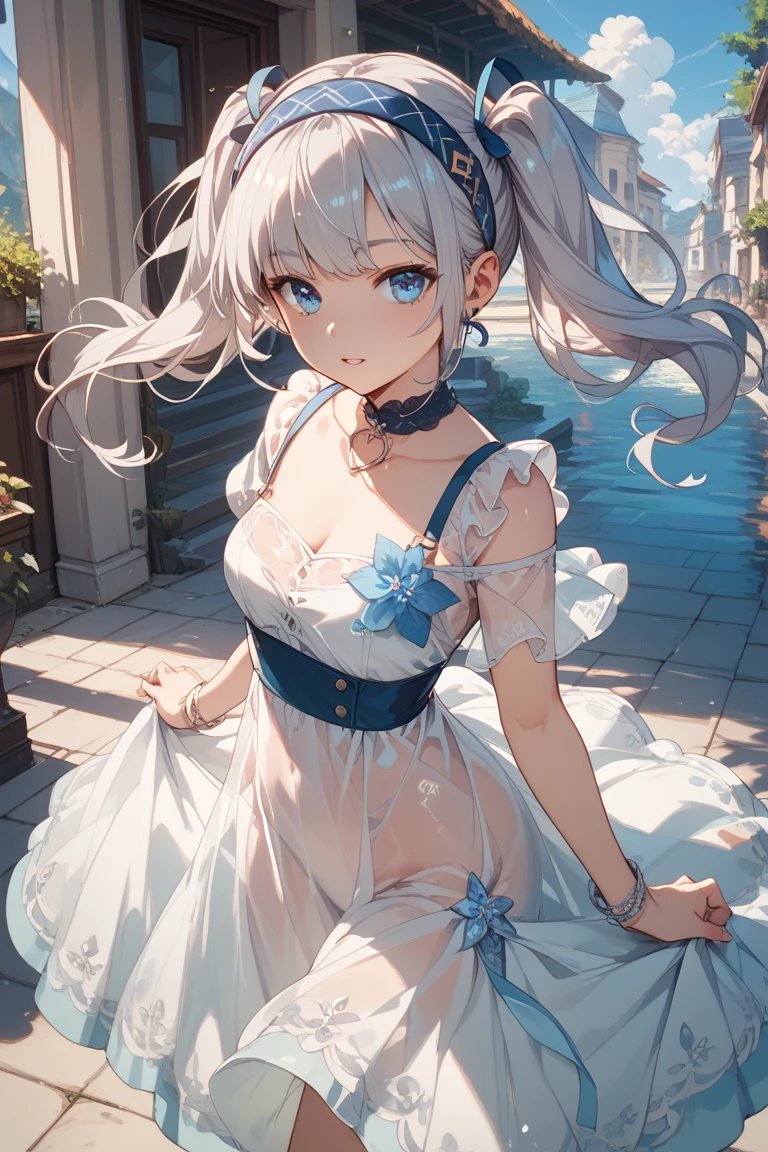 (best quality,4k,highres,masterpiece:1.2),ultra-detailed,(realistic:1.37)
A girl with stunning features, her beauty captivating. Her long, flowing hair cascades down her shoulders, framing her delicate face. Her skin is flawless, glimmering in the soft sunlight. She gazes at you with a pair of enchanting blue eyes, each one reflecting the depths of the ocean.

She stands in a lush garden, surrounded by vibrant blooms, their colors echoing the hues of her eyes. The delicate petals brush against her fingertips as she gracefully moves through the landscape. The fragrance of the flowers fills the air, enveloping her in a sweet, intoxicating perfume.

With every step, her movement is fluid and effortless, enhancing her graceful presence. Her outfit is both elegant and ethereal, a flowing dress that dances with the gentle breeze. Its pastel shades complement the natural beauty that surrounds her.

As she stands amidst the garden, she pulls her panties down to her knees, revealing a playful side beneath her serene demeanor. This spontaneous act adds a touch of innocence and adventure to the scene, capturing a moment of carefree joy and confidence.

The overall image exudes a sense of tranquility and femininity. The lighting is soft and warm, casting a gentle glow that enhances her delicate features. The color palette reflects a dreamlike quality, with shades of blue and green dominating the landscape.

This prompt combines the beauty of a girl, the mesmerizing charm of her blue eyes, and the unexpected playful gesture that adds depth to the scene. It invites Stable Diffusion to create a masterpiece that captures the essence of this beautiful girl in a garden, immersing the viewer in a world of beauty and imagination.